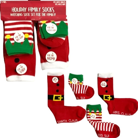Holiday Family Socks 4 Pack Matching Christmas Set Santa Mrs Clause and 2 Elves - Picture 15 of 15